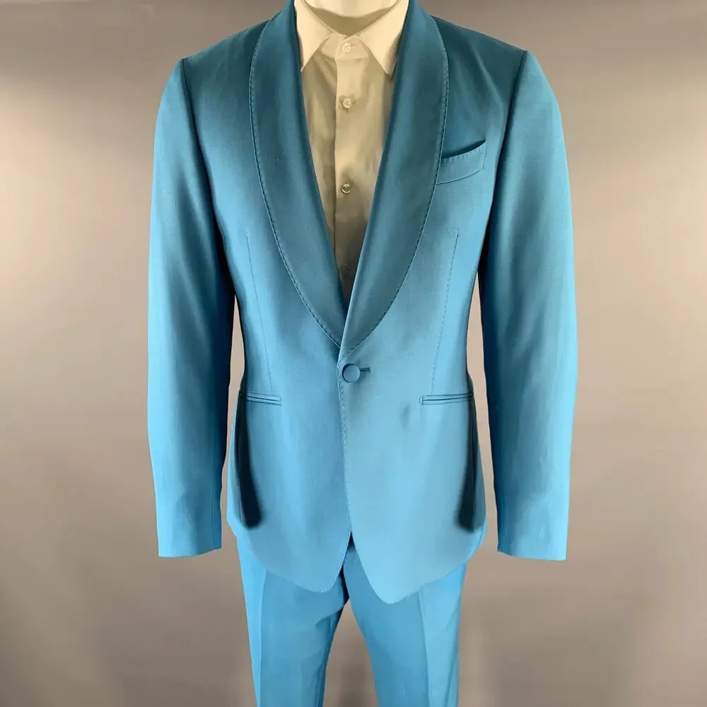 KLEIN EPSTEIN & PARKER Size 40 Blue Solid Wool Shawl Lapel Suit